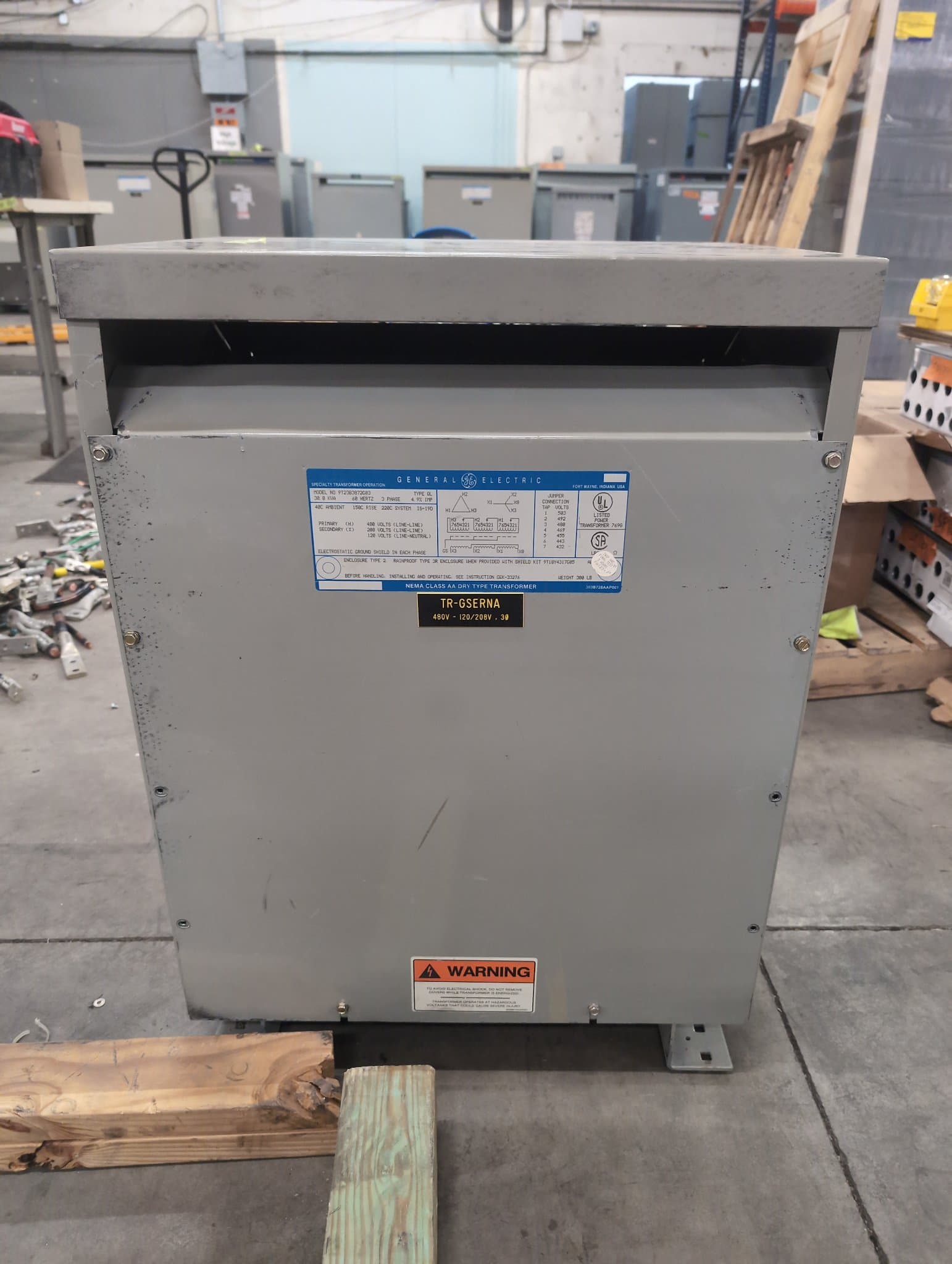 GE 9T23B3872G03 Dry Type Transformer 30kVA 480V/208Y-120V Indoor
