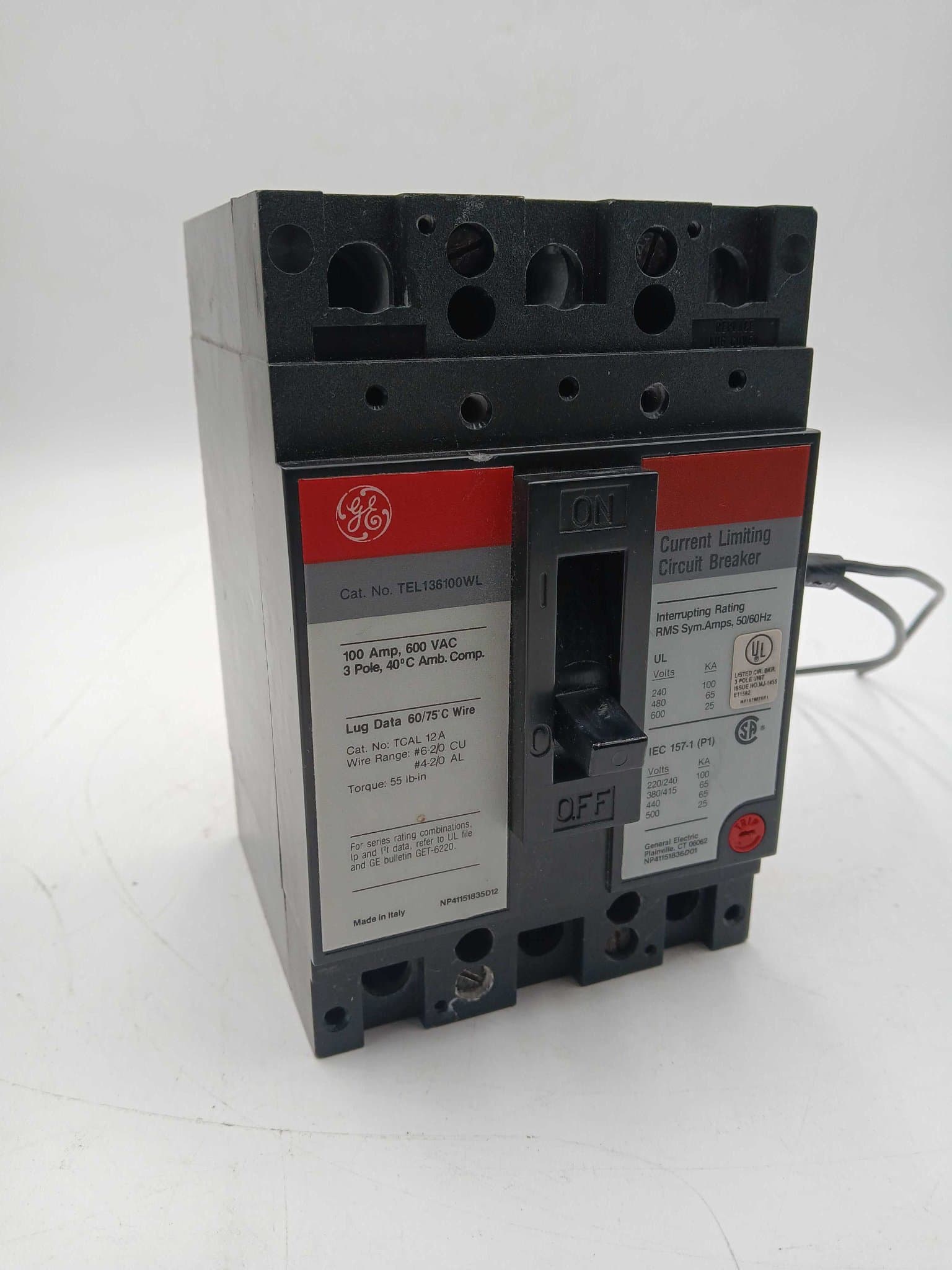 GE TEL136100WL Circuit Breaker 100A 3P 600V