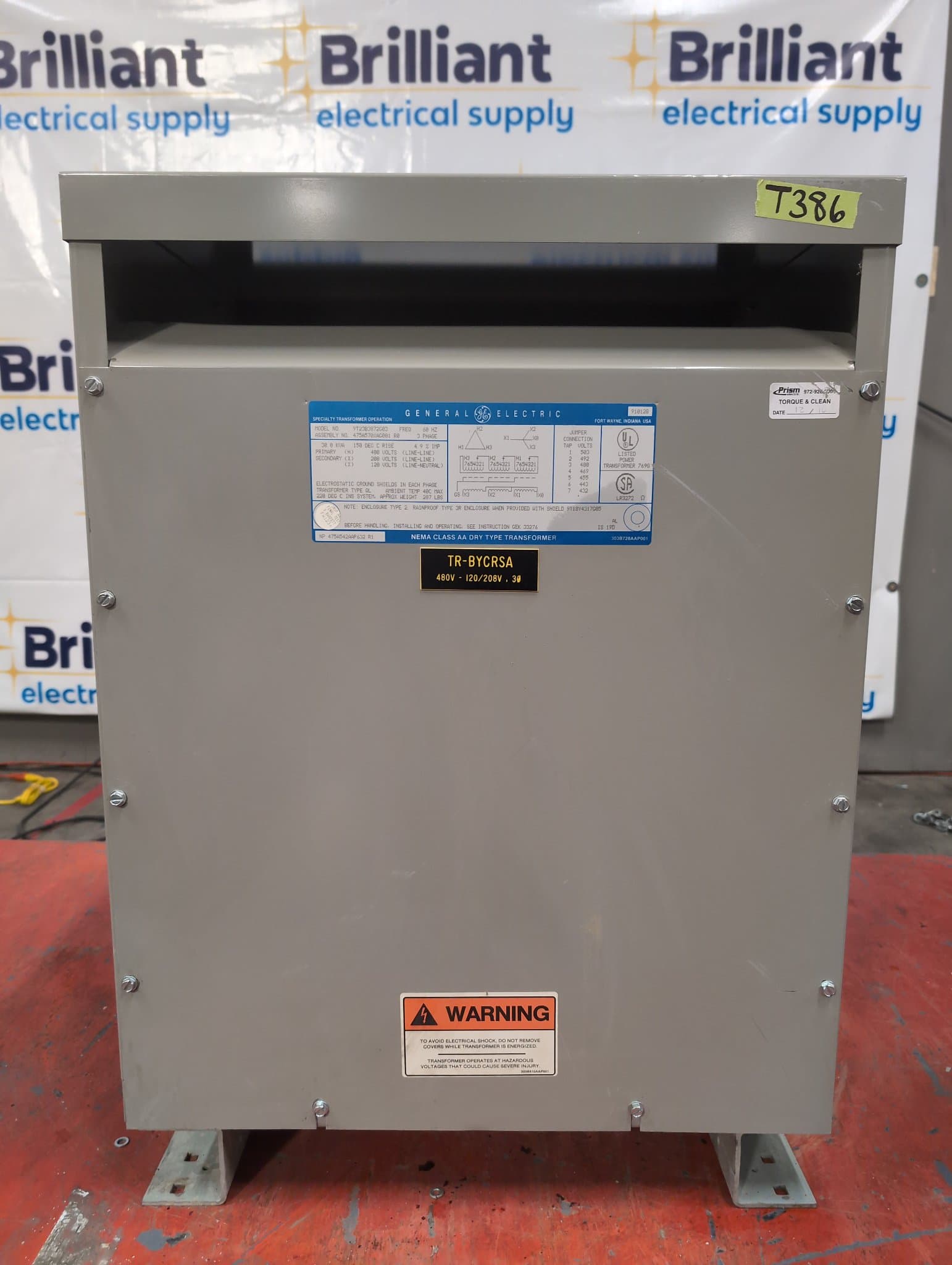 GE 9T23B3872G03 Dry Type Transformer 30kVA 480V 208Y/120V Indoor