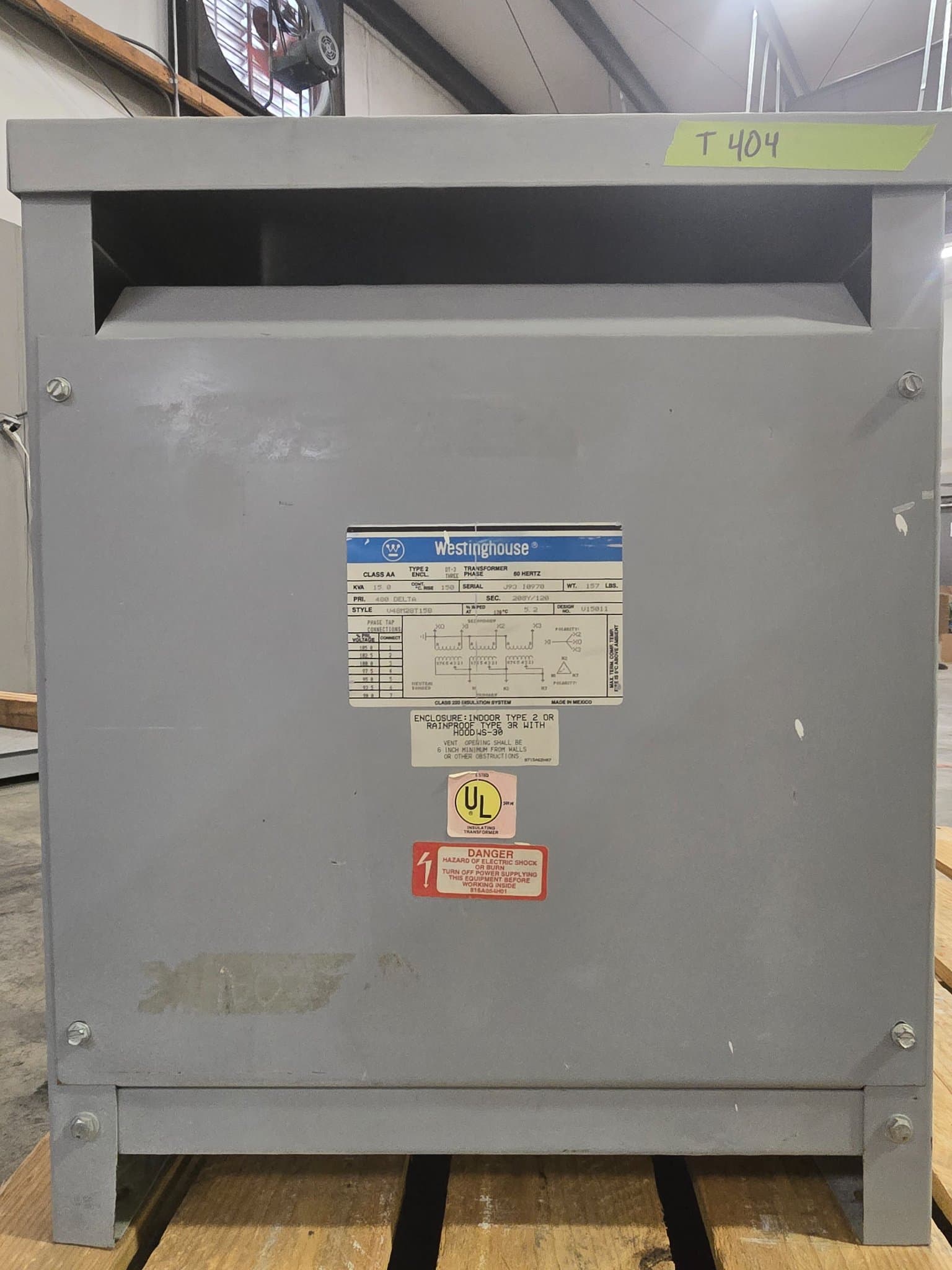 Westinghouse V48M28T15B 15kVA Dry Type Transformer 480V/208Y-120V NEMA 2