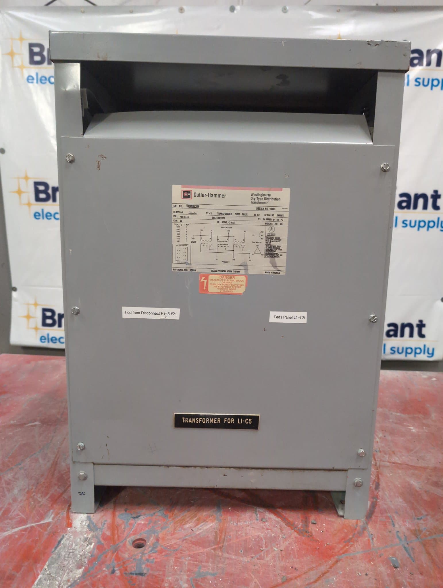 Westinghouse V48M28B30R 30kVA Dry Type Transformer 480V/208-120V NEMA 1