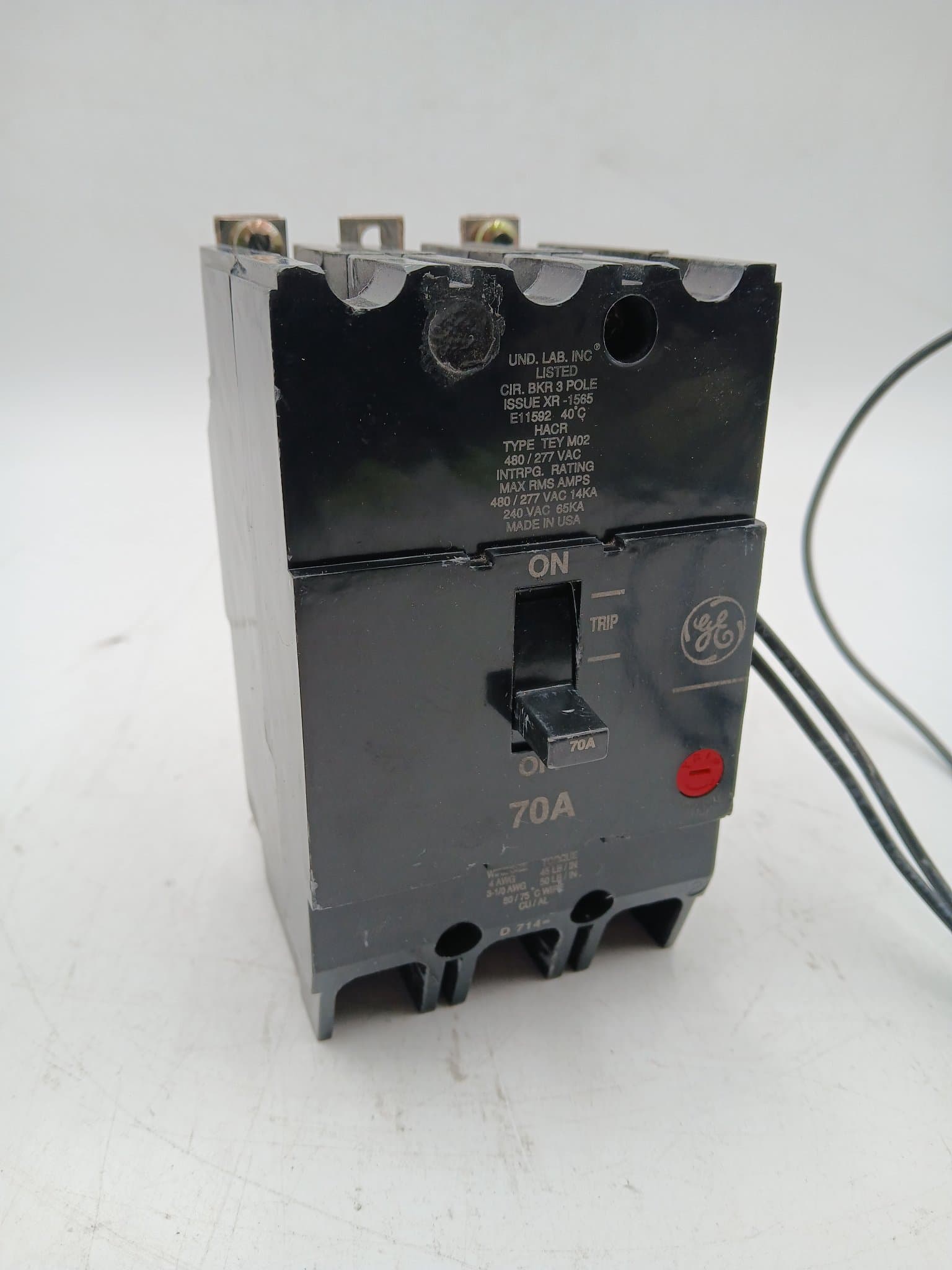 GE TEY370 Circuit Breaker 70A 480V 3P Bolt On