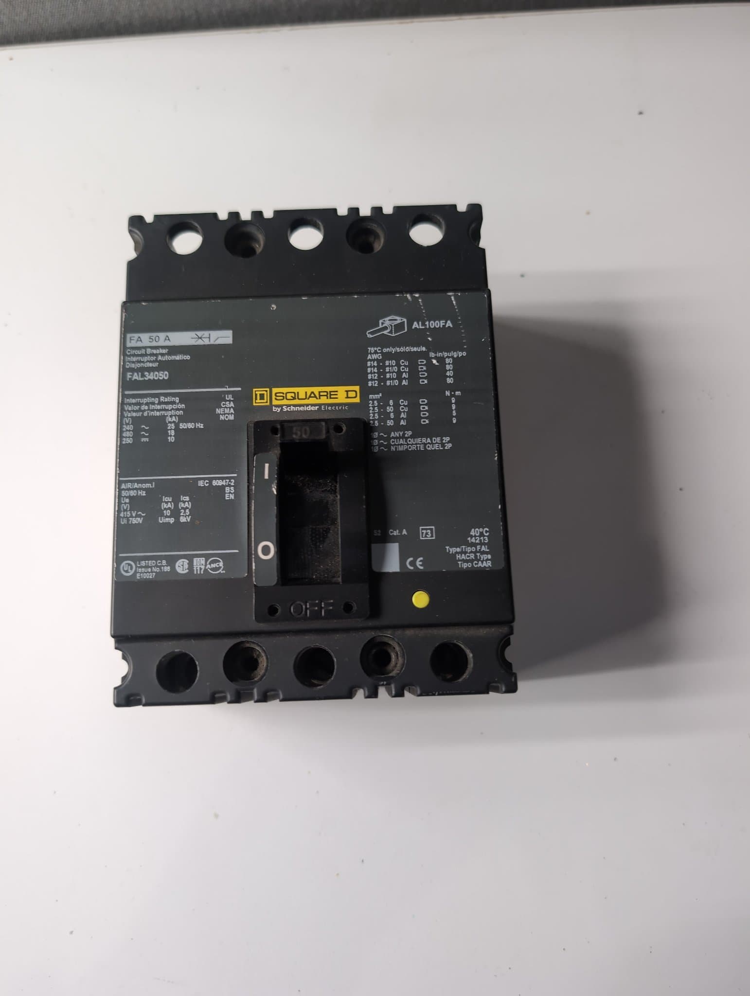 Square D FAL34050 I-Line Circuit Breaker 50A 3P 480V