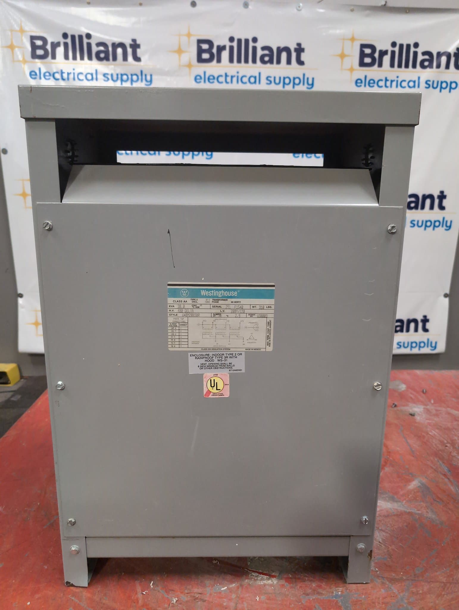 Westinghouse V48M28B30R 30kVA Dry Type Transformer 480V/208-120V NEMA 2 – image 1