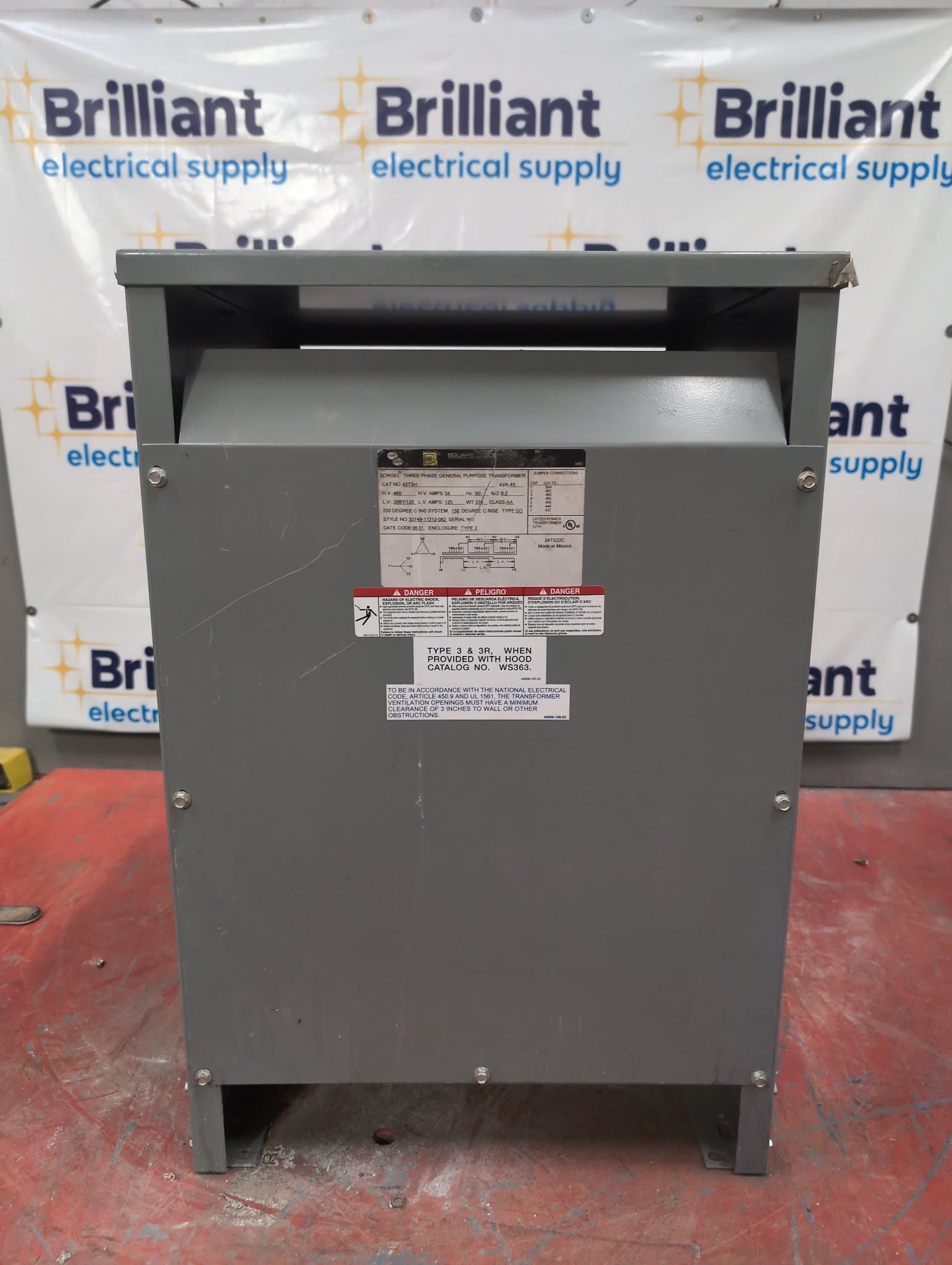 Square D 45T3H 45kVA Dry Type Transformer 480V/208-120V 3PH NEMA 2 – image 1