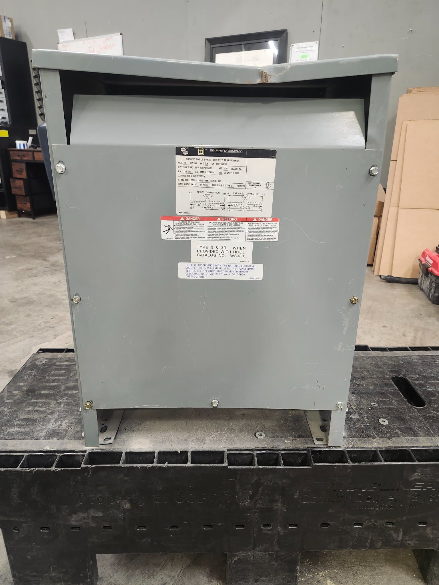 Square D 15S1H 15kVA Dry Type Transformer 240/480V Single Phase NEMA 2 – image 1