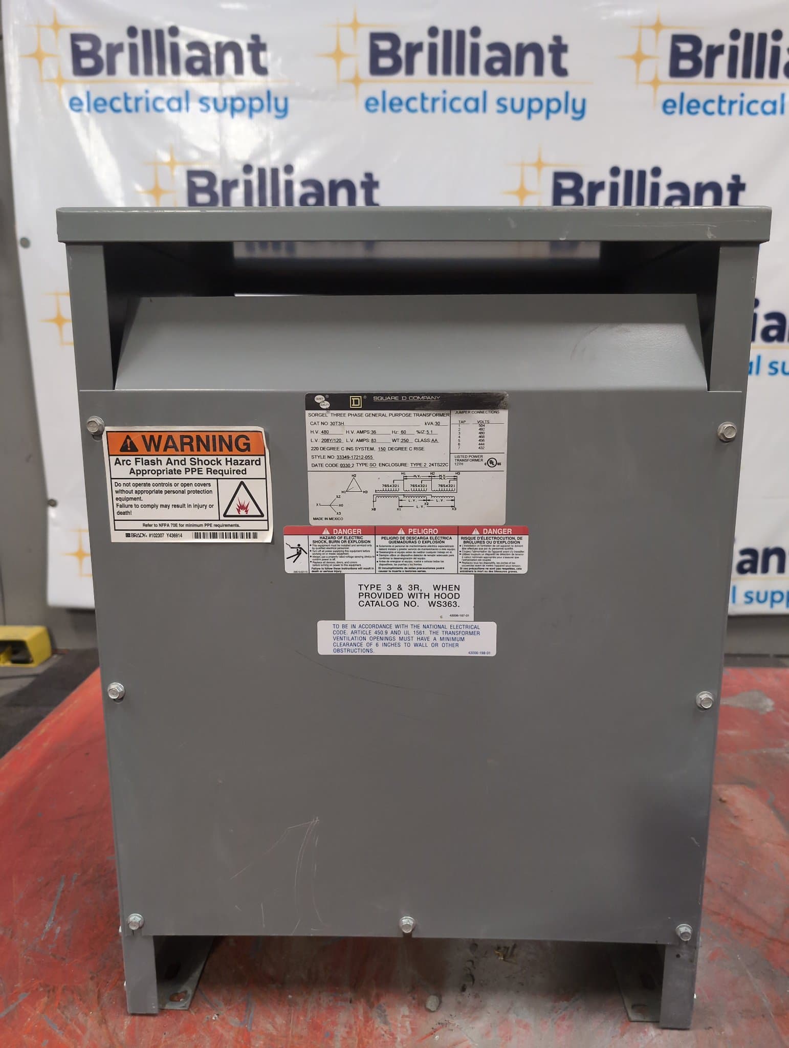 Square D 30T3H Dry Type Transformer 30kVA 480V/208-120V NEMA 2 – image 1