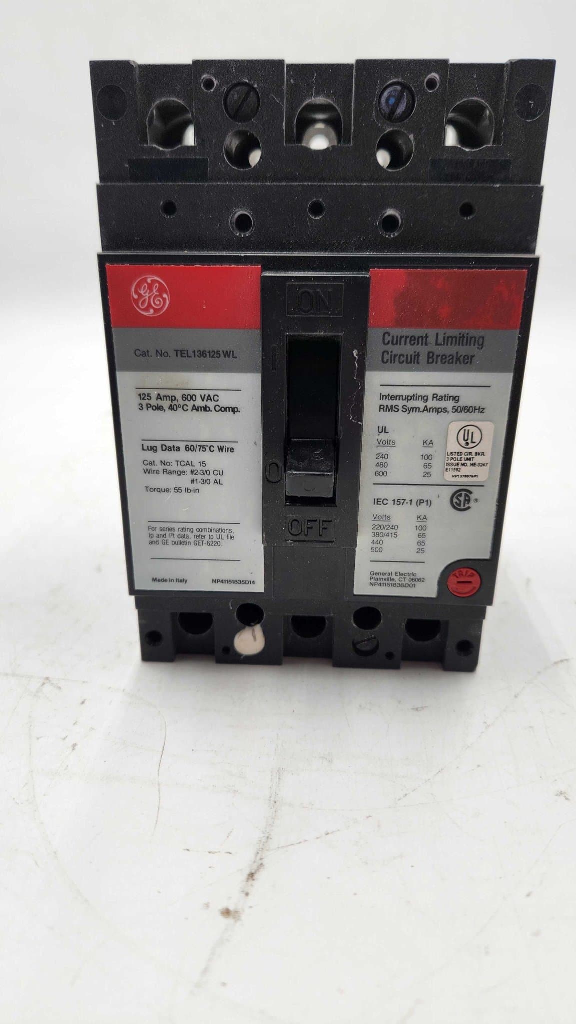 GE TEL136125WL Circuit Breaker 125A 600V 3P – image 1
