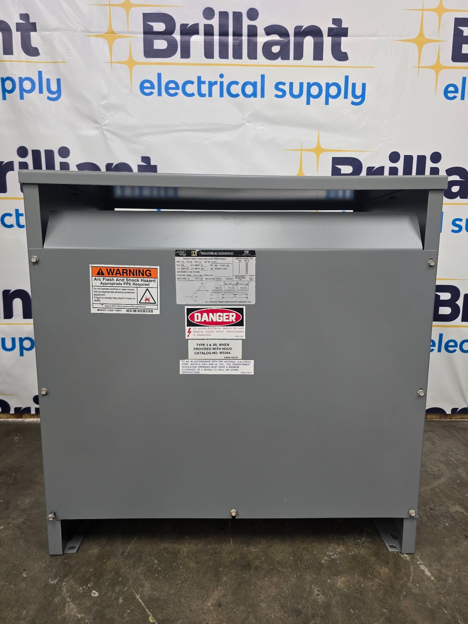 Square D 75T3H 75kVA Dry Type Transformer 480V/208-110V NEMA 1 – image 1