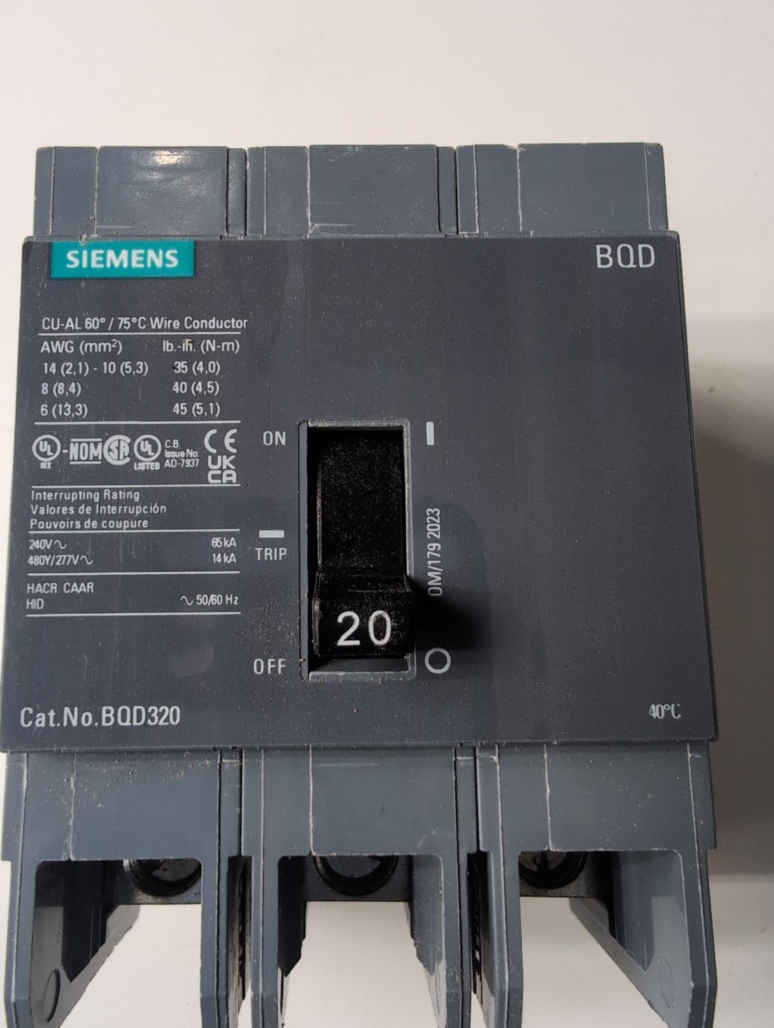 Siemens BDQ320 Circuit Breaker 20A 240V 3P