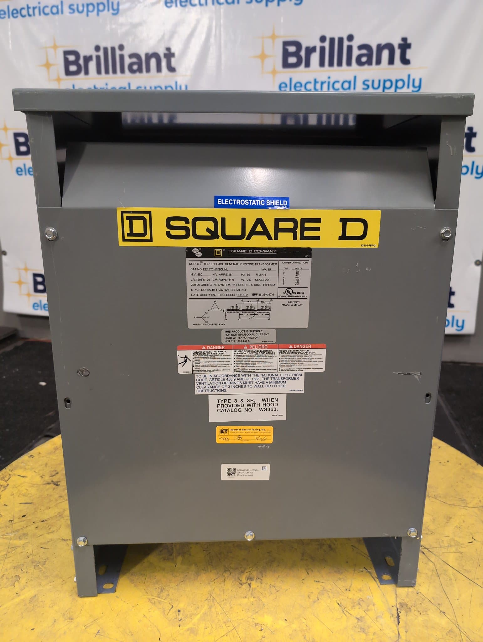 Square D EE15T3HFISCUNL 15kVA Dry Type Transformer 480V/208-120V NEMA 2
