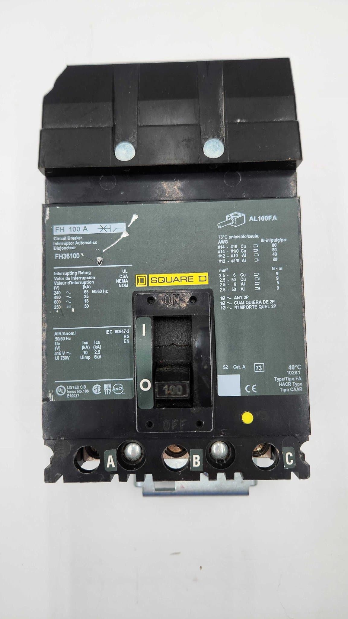 Square D FH36100 I-Line Circuit Breaker 100A 600V 3P – image 1